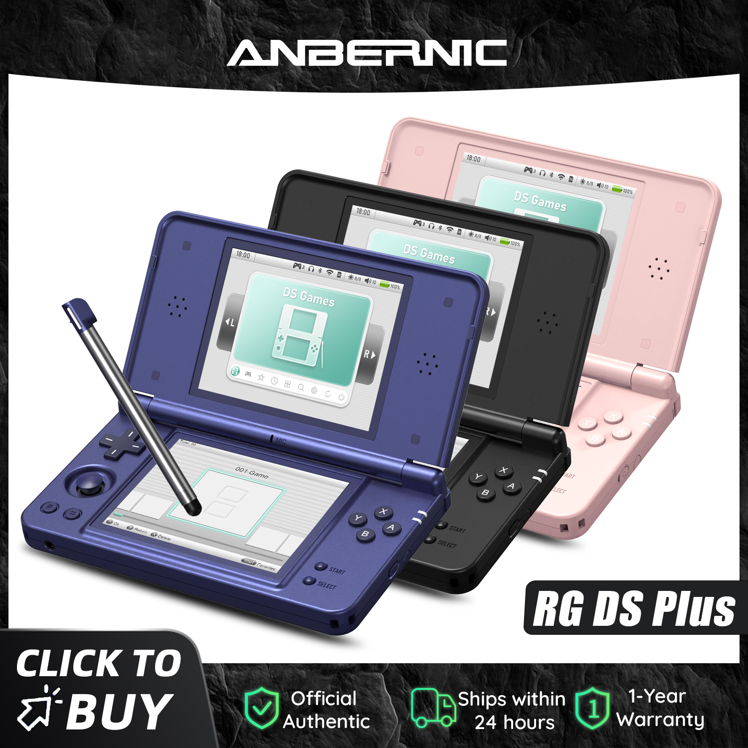 Gaming Console Under 5000 - Anbernic RG DS Plus ポータブルゲーム機。デュアルスクリーン、4.3インチIPSディスプレイ、4000mAhバッテリー搭載。レトロゲームエミュレーター対応。