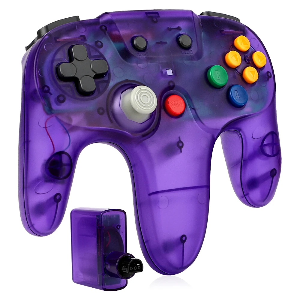透明な赤、緑、青、紫の2.4Gワイヤレスコントローラー。N6 - Gaming Console Buttons のレビューと価格