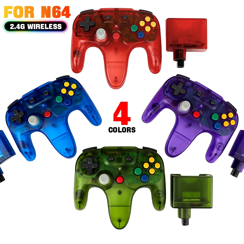 透明な赤、緑、青、紫の2.4Gワイヤレスコントローラー。N6 - Gaming Console Buttons のレビューと価格