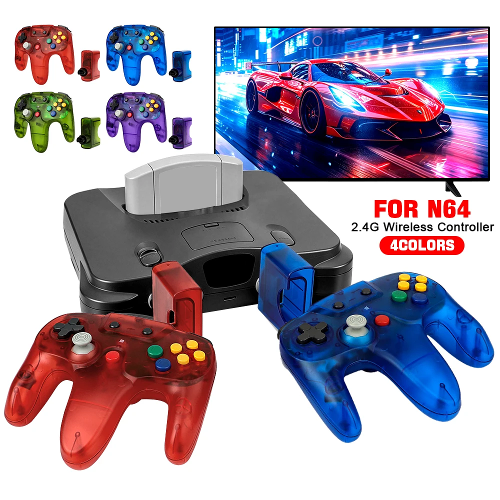 透明な赤、緑、青、紫の2.4Gワイヤレスコントローラー。N6 - Gaming Console Buttons のレビューと価格