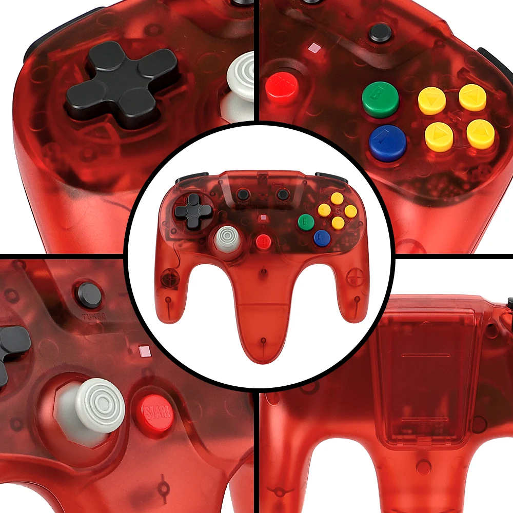 透明な赤、緑、青、紫の2.4Gワイヤレスコントローラー。N6 - Gaming Console Buttons のレビューと価格